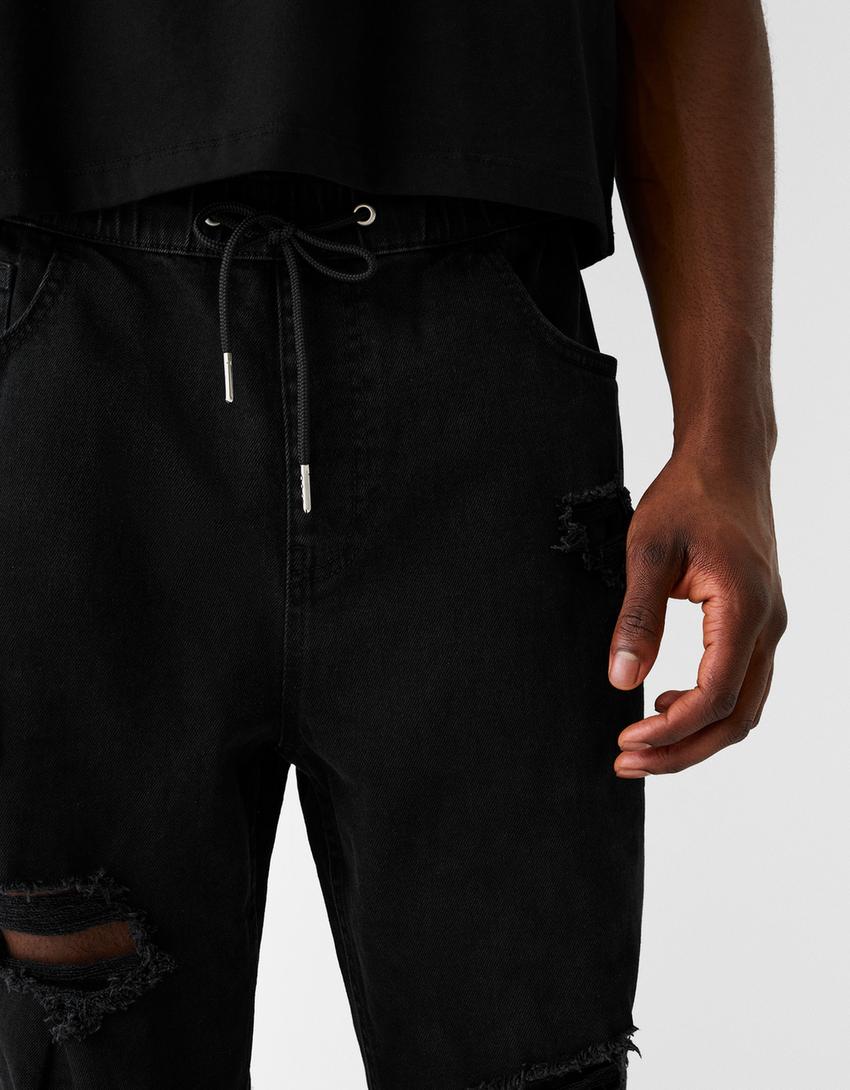 Ripped jogger jeans-Black-5