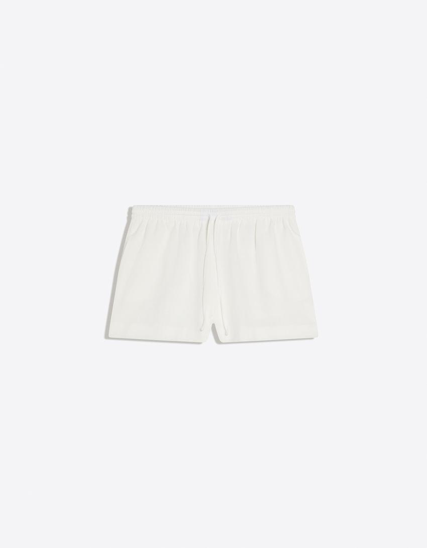 Rustic shorts with elastic waist-Off white