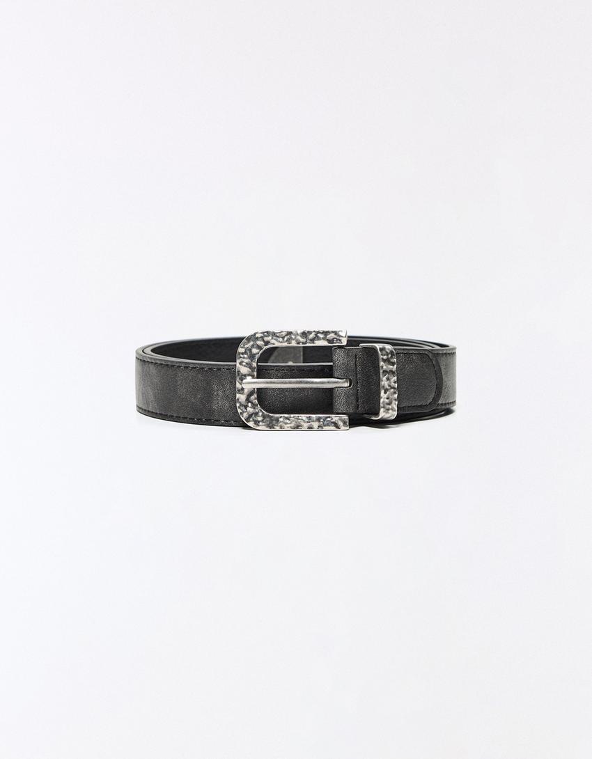 Hammered buckle belt-Black