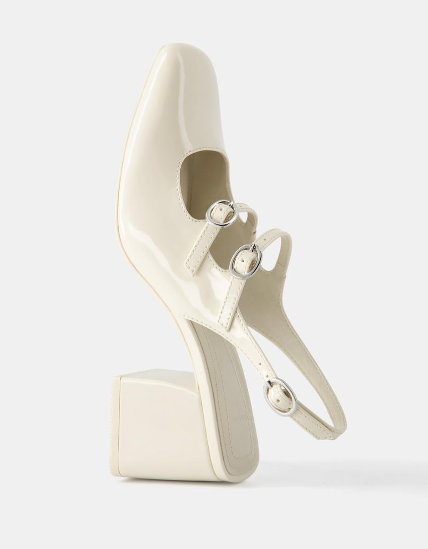 Mary Jane slingback block heel shoes-BEIGE-3