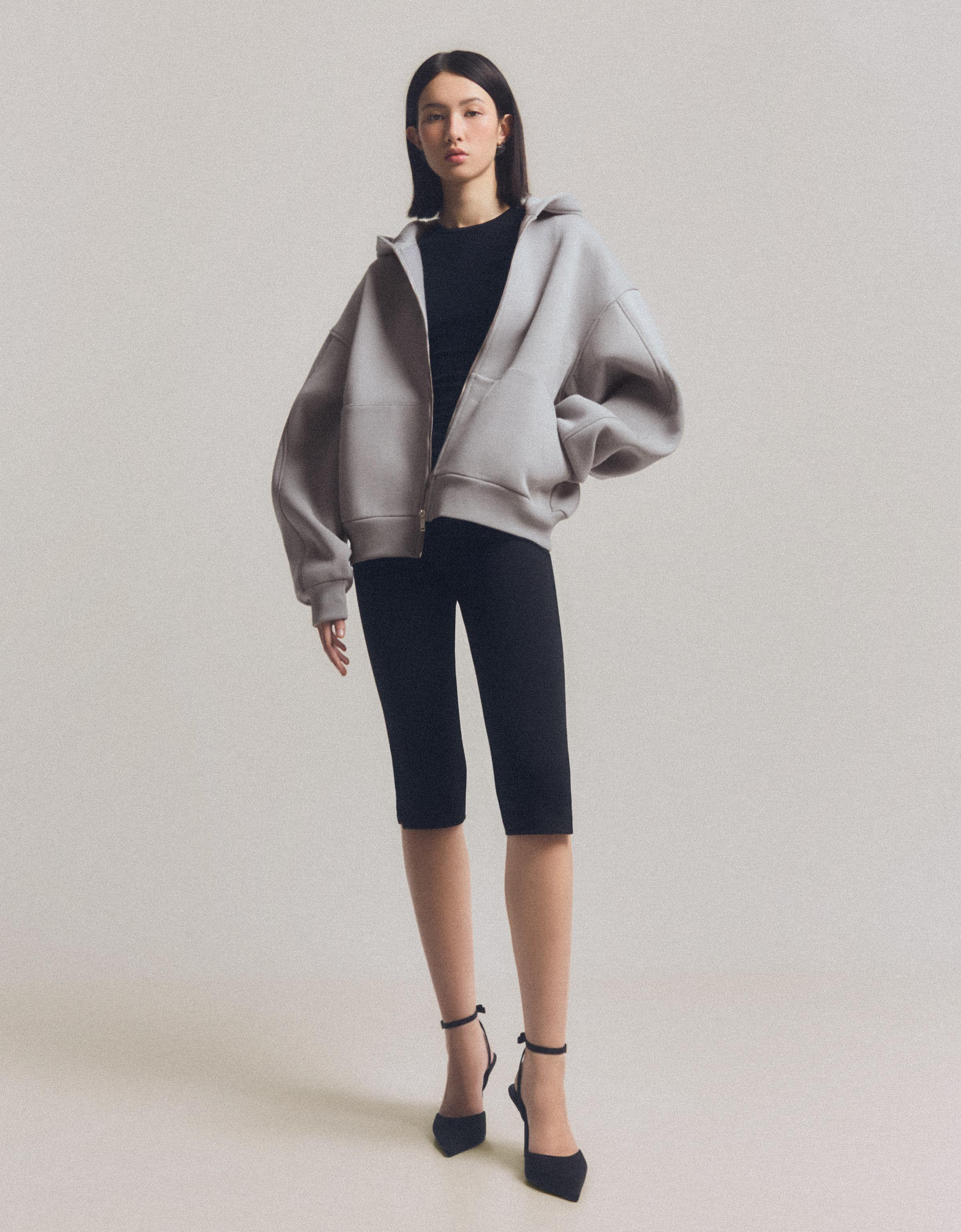 Bershka Oversize-Hoodie Mit Reißverschluss Und Kapuze Damen Xs-S Grau