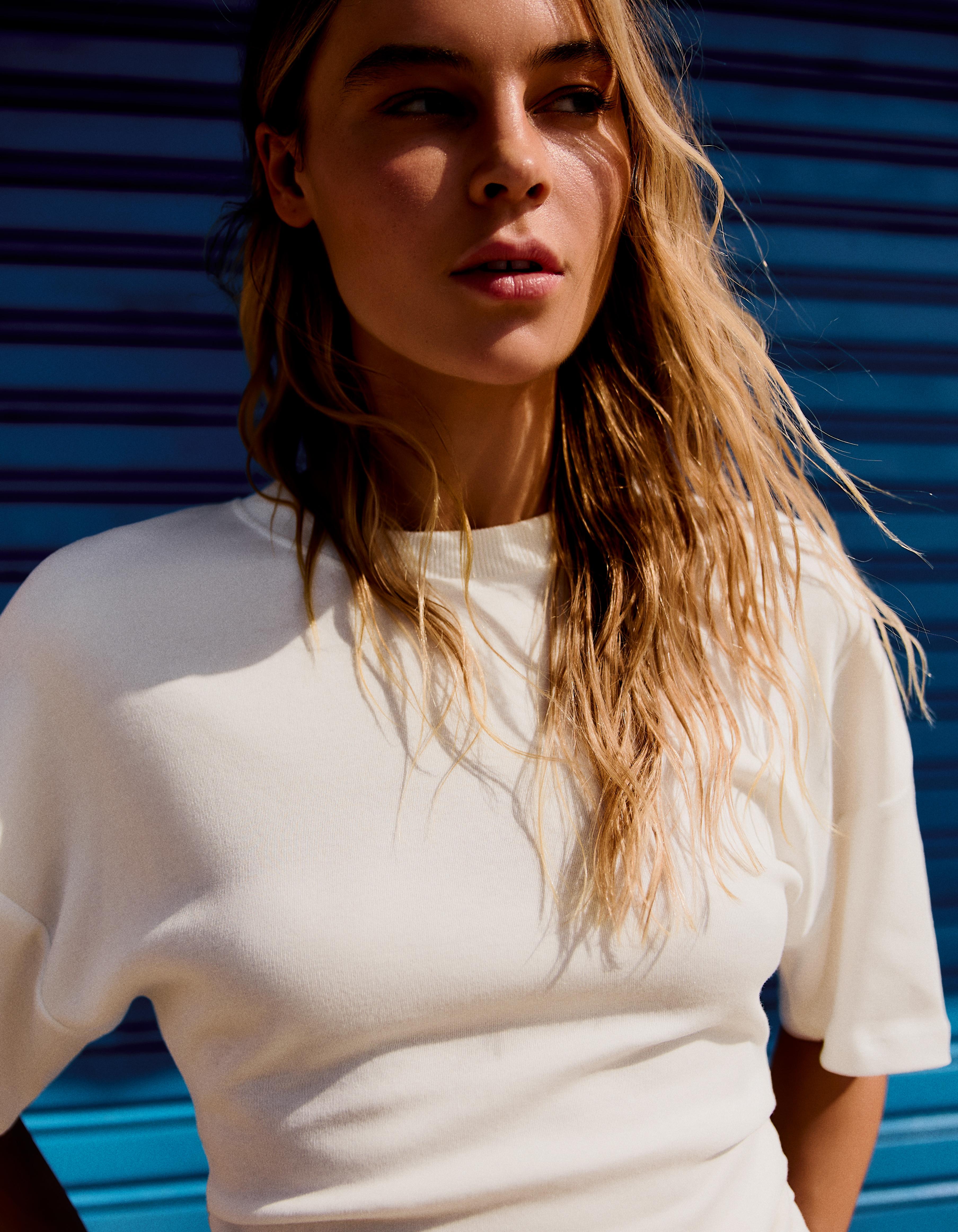 Short sleeve gathered T-shirt — Off white