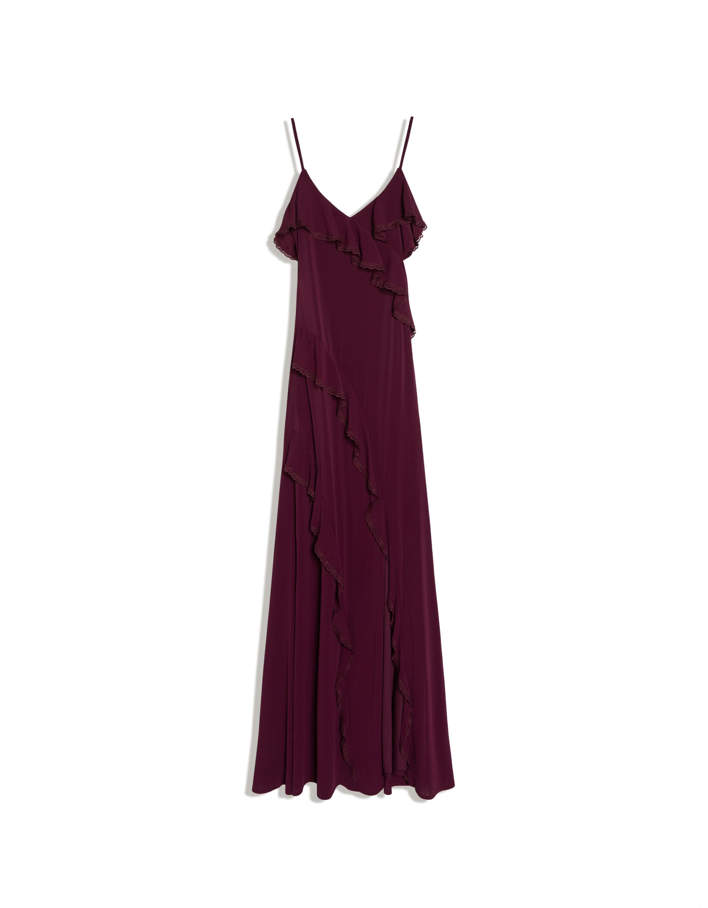 Midi dress with frilled straps — Burgundy