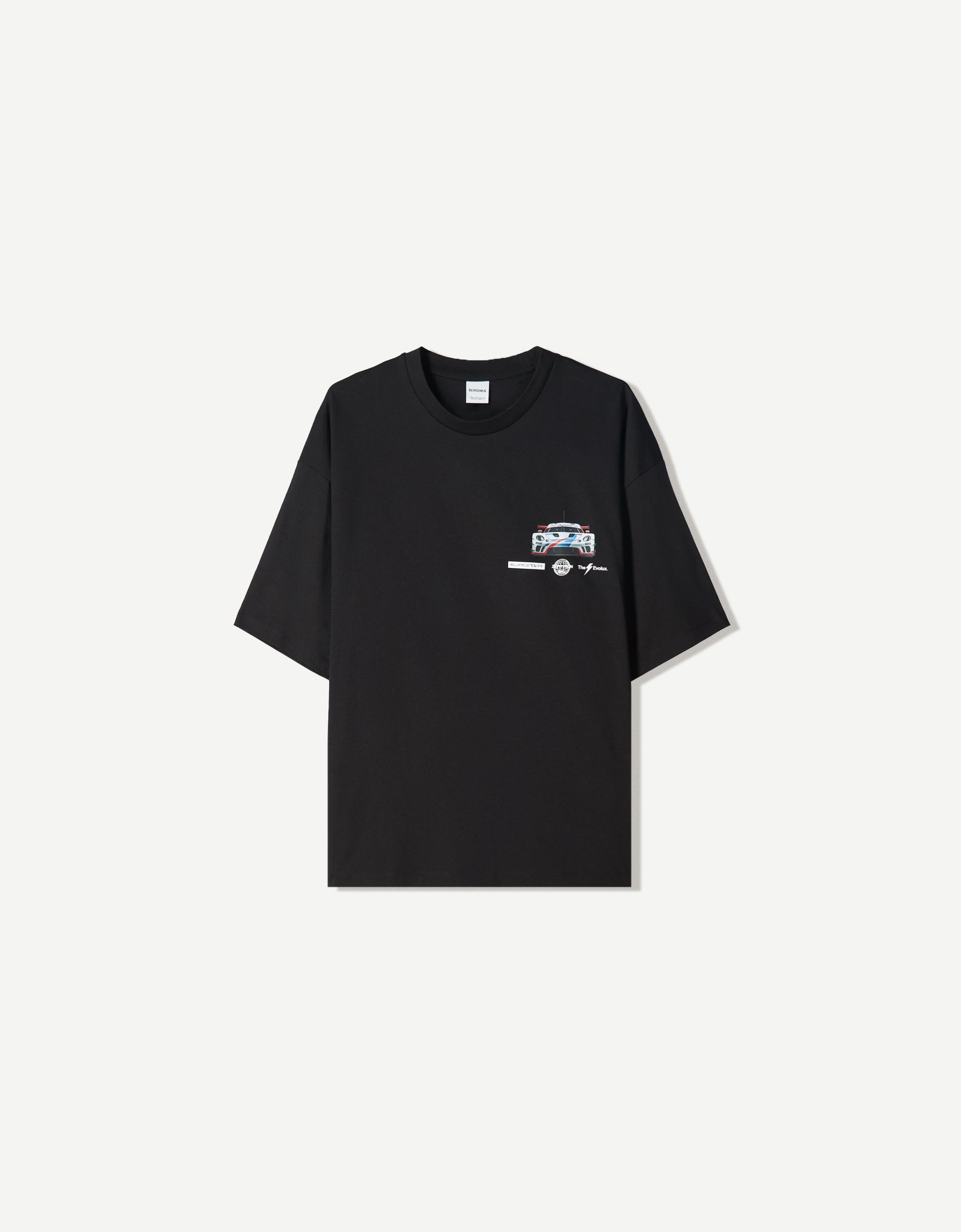 Bershka T-Shirt Mit Print Und Kurzen Ärmeln Herren Xl Schwarz