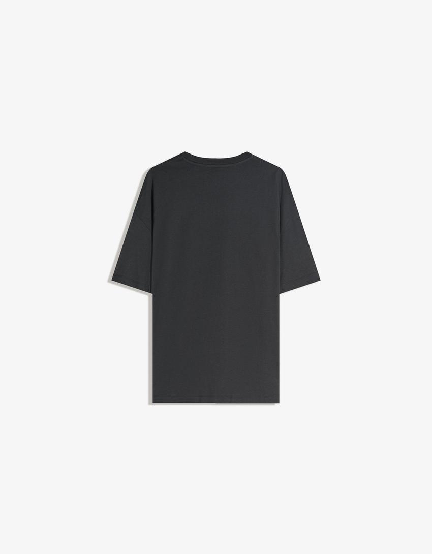 Printed short sleeve oversize T-shirt-Dark grey