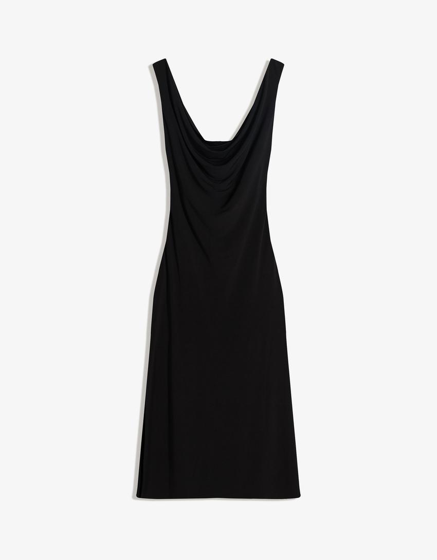 Draped midi dress-Black