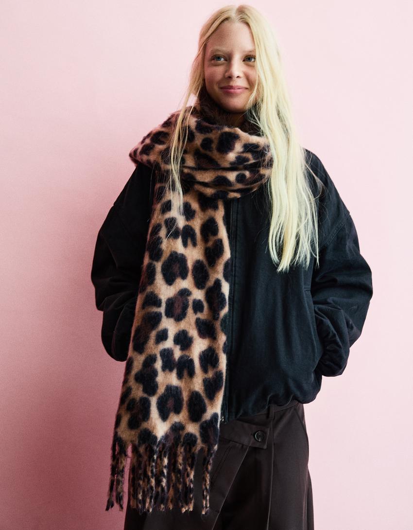 Schal mit Animalprint-Braun