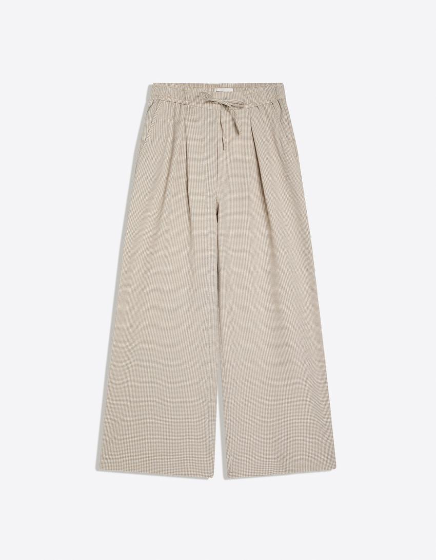 Pantalon mega baggy à carreaux-Sable