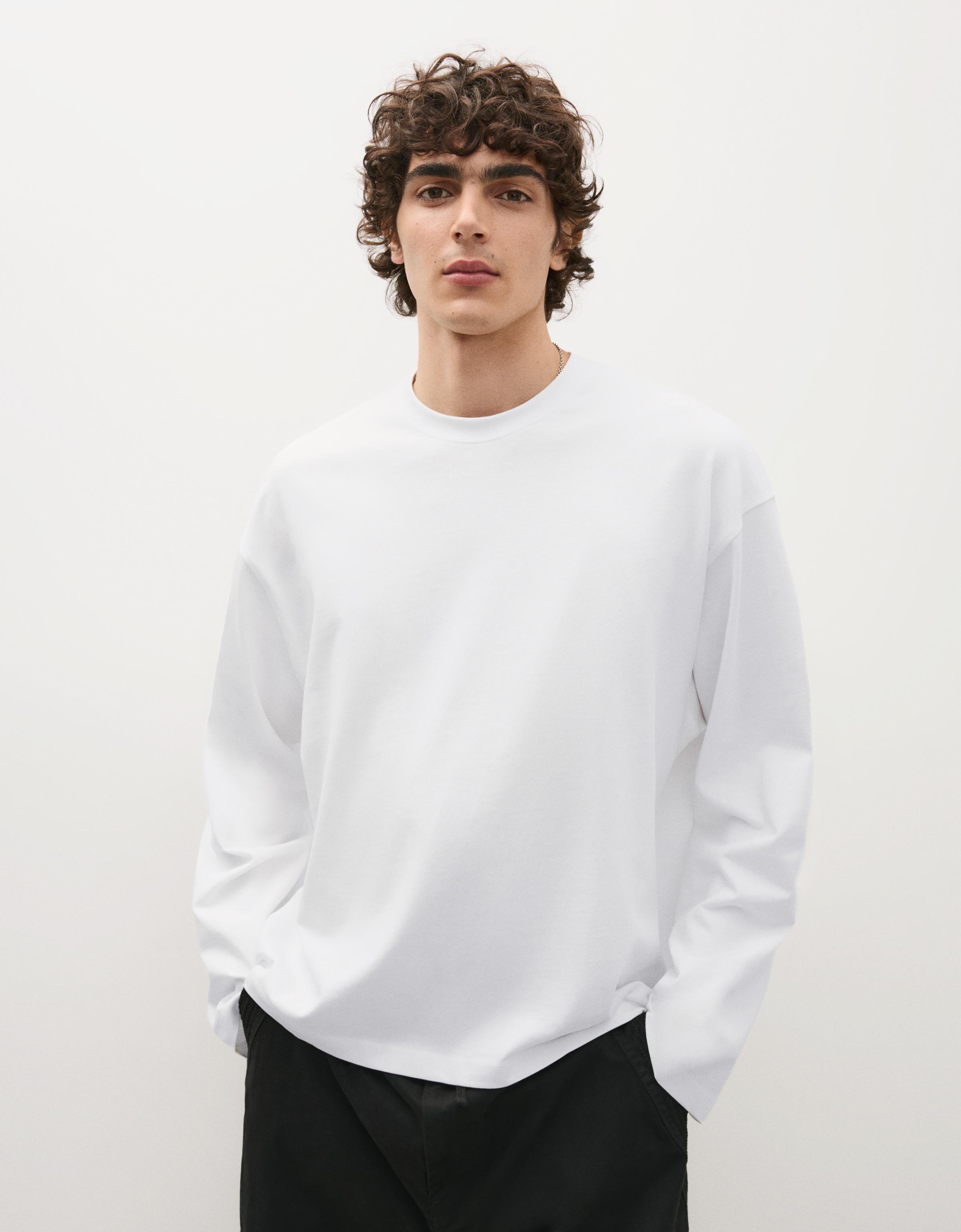 Bershka Camiseta Manga Larga Boxy Hombre L Blanco
