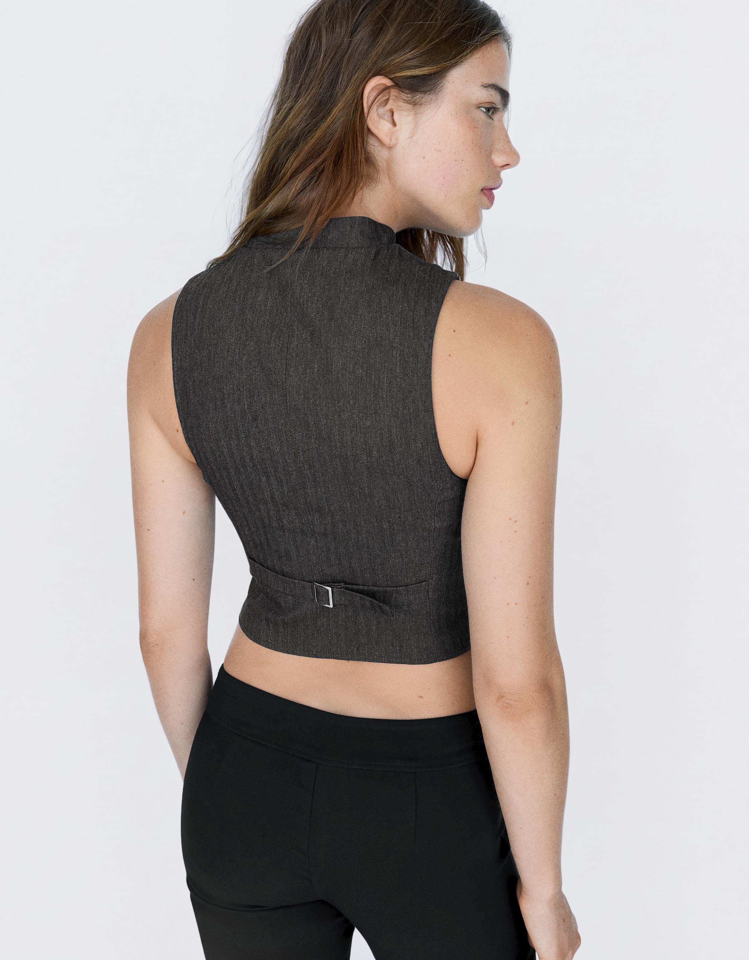 Striped button-up vest — Grey