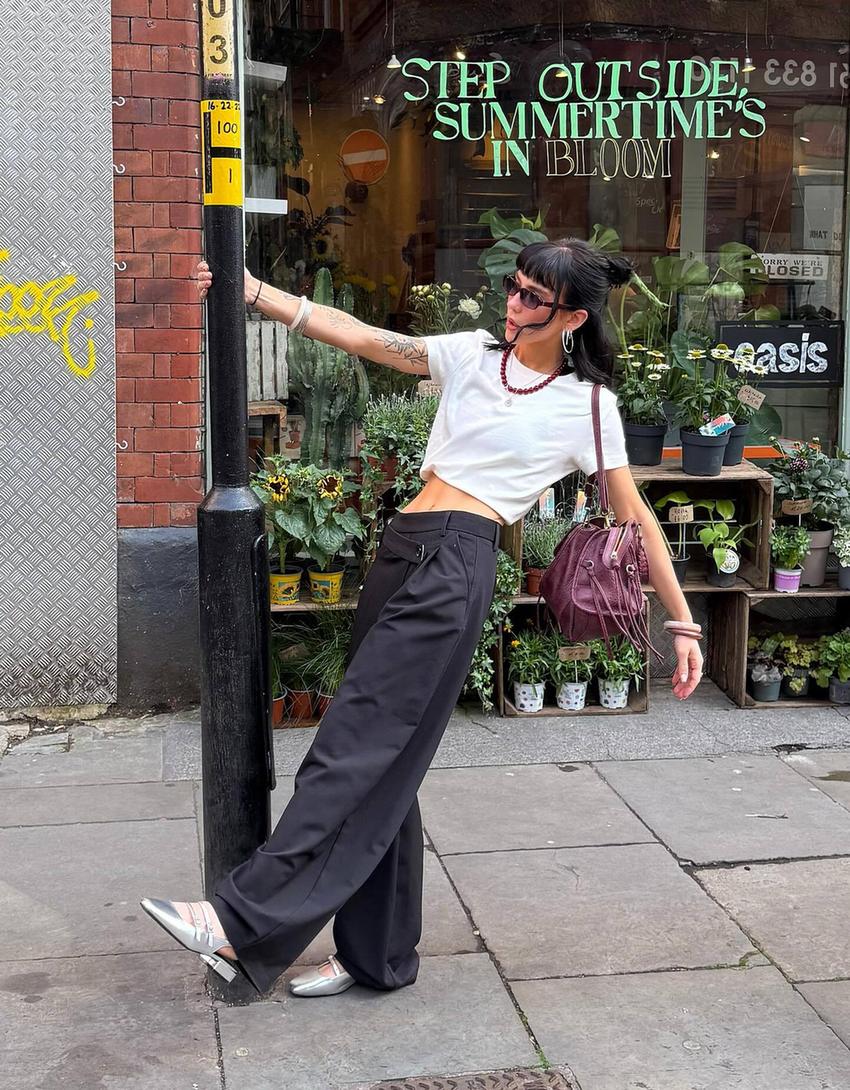 Tailored fit trousers with crossover waist-Black-0