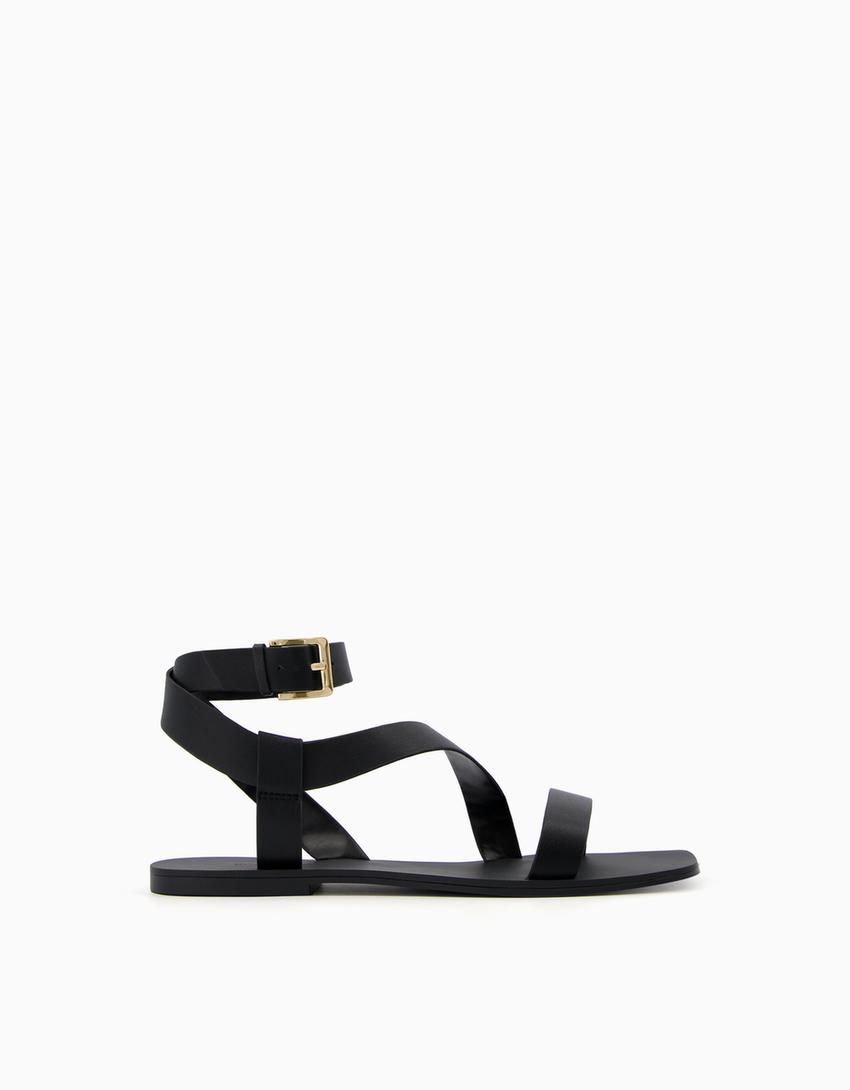 Sandales plates bride cheville-Noir-4