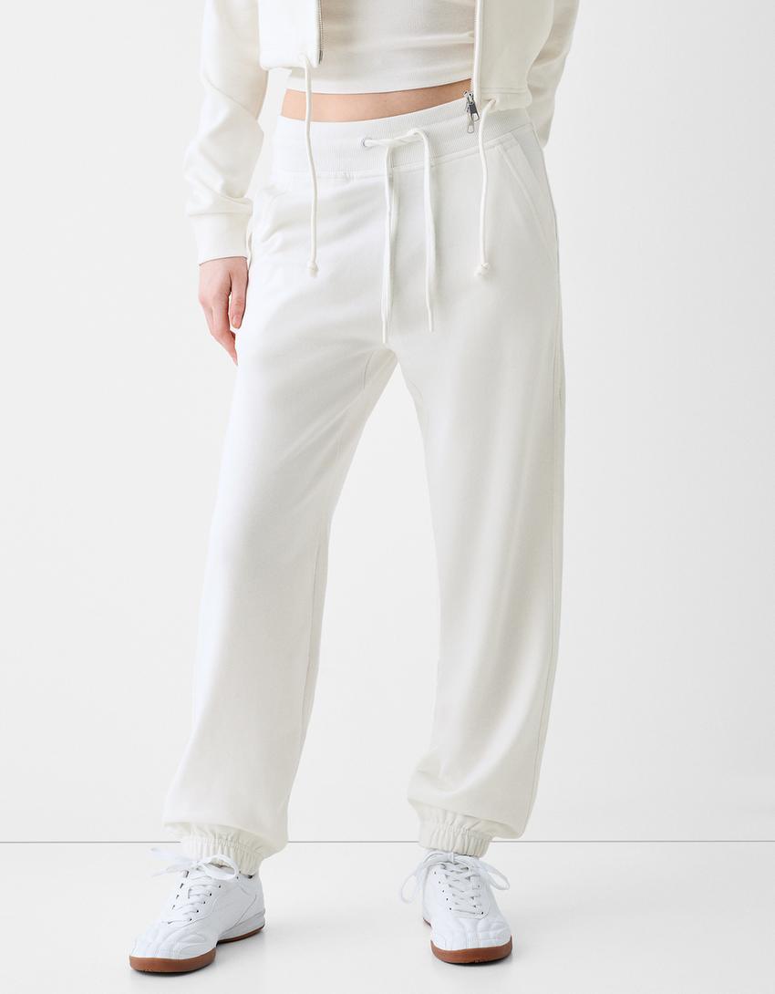 Pantalon jogger en molleton-Blanc cassé-2