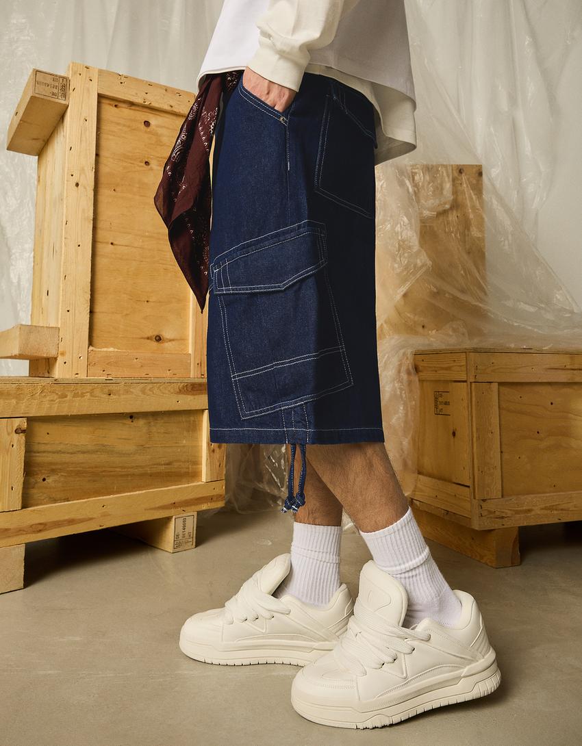 Bermuda denim cargo parachute-Marino