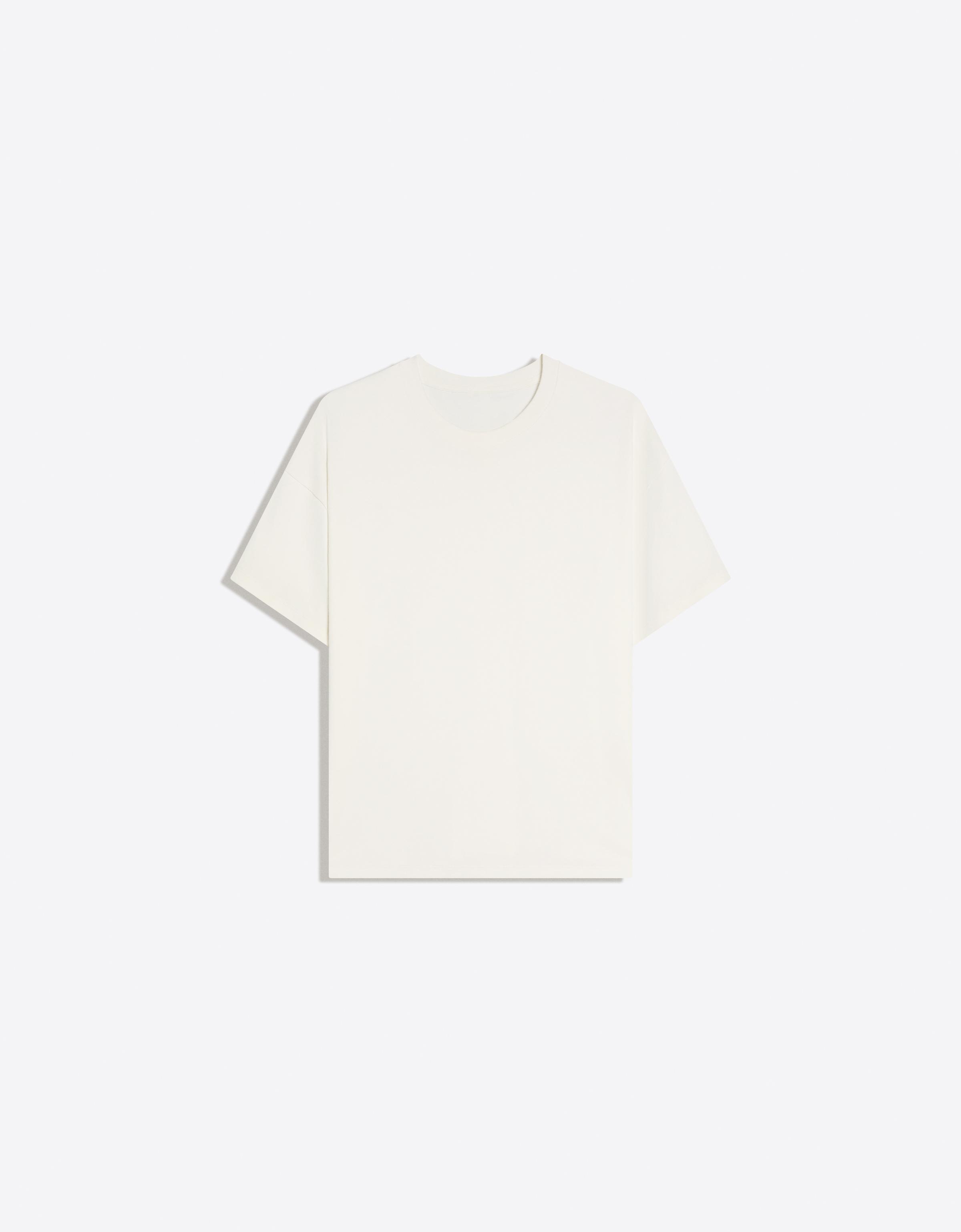 Bershka Camiseta Manga Corta Oversize Mujer L Blanco Roto