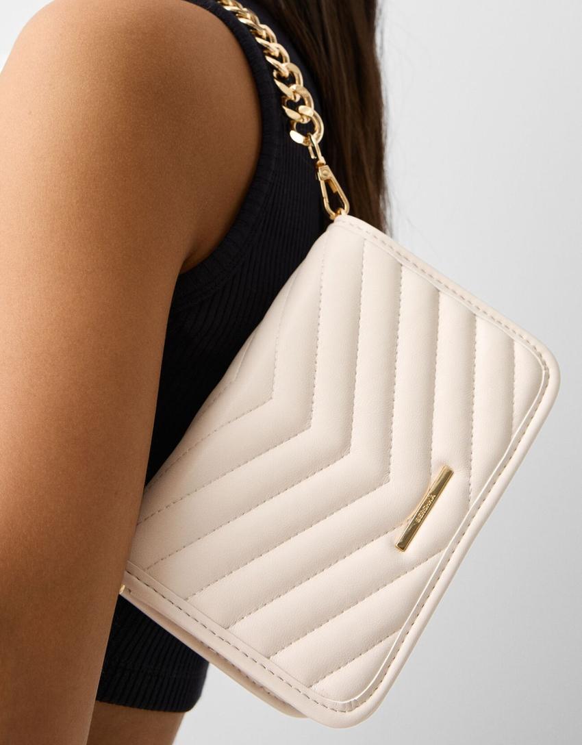 Quilted multi-way messenger bag with chain-Cream-1
