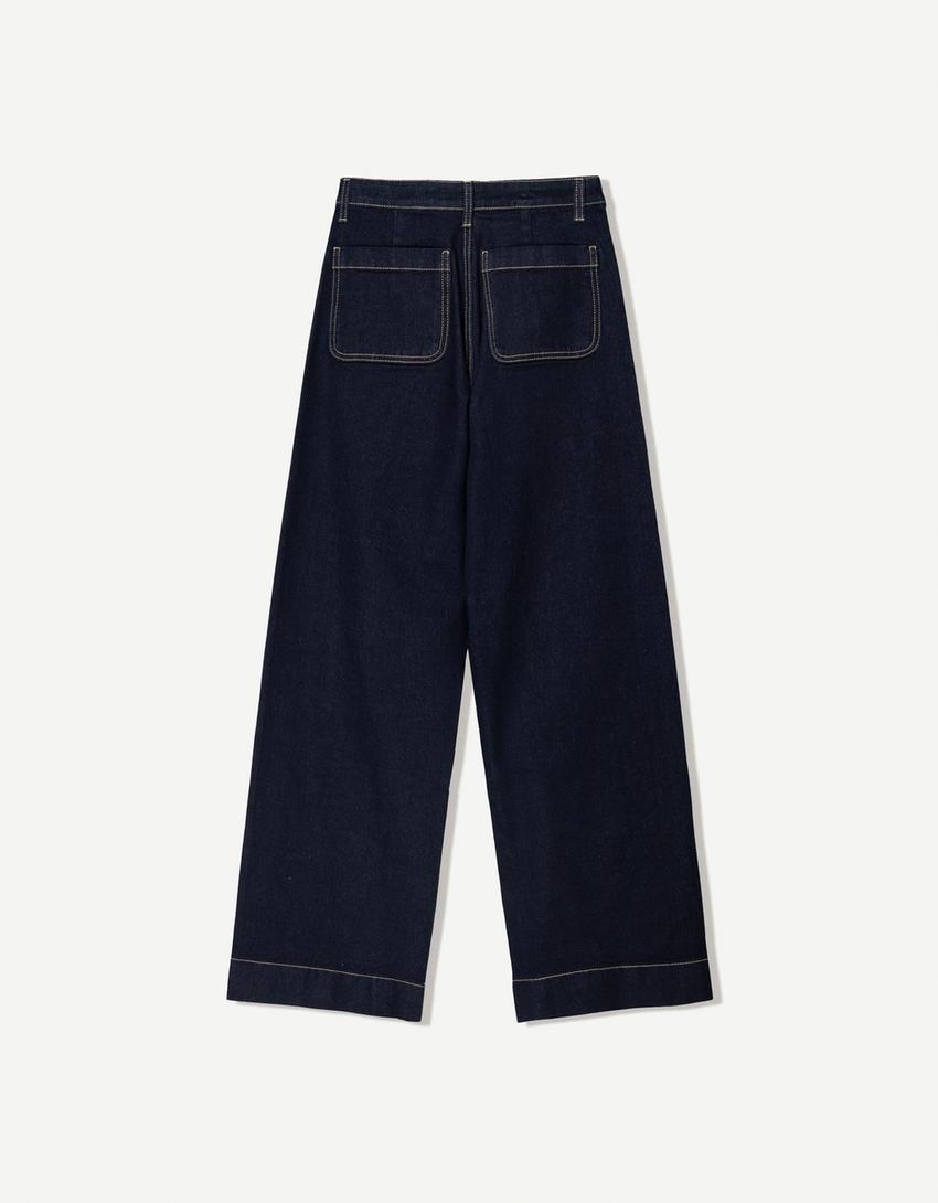 Seamless wide-leg jeans-Navy