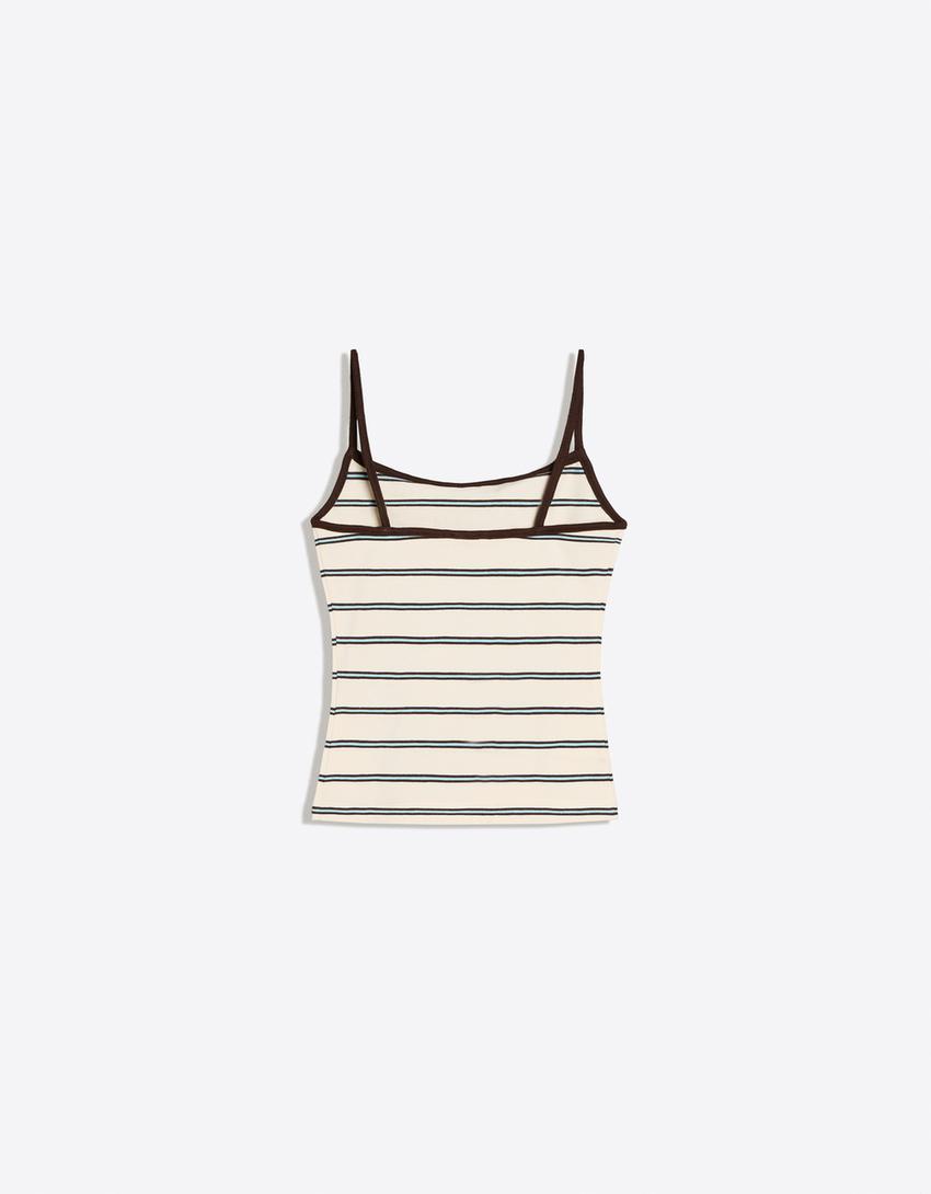 Contrast strappy top-Cream