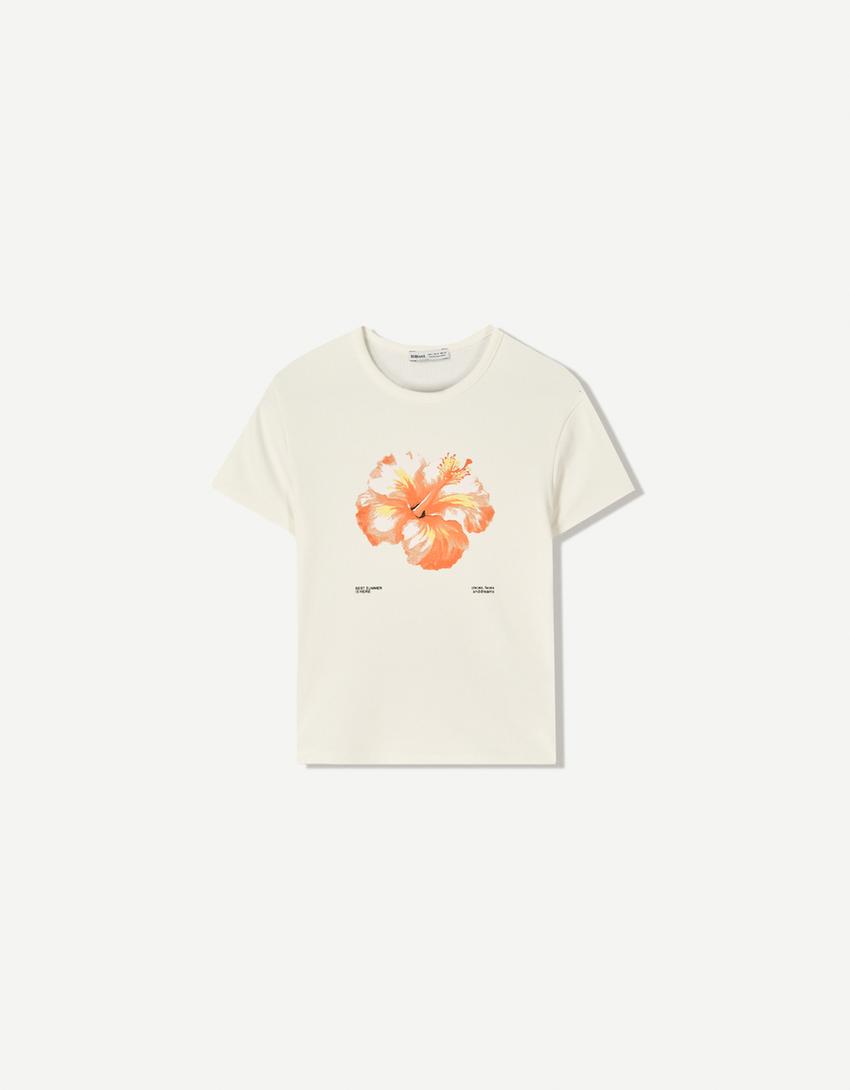 Short sleeve T-shirt with print-Cream-3