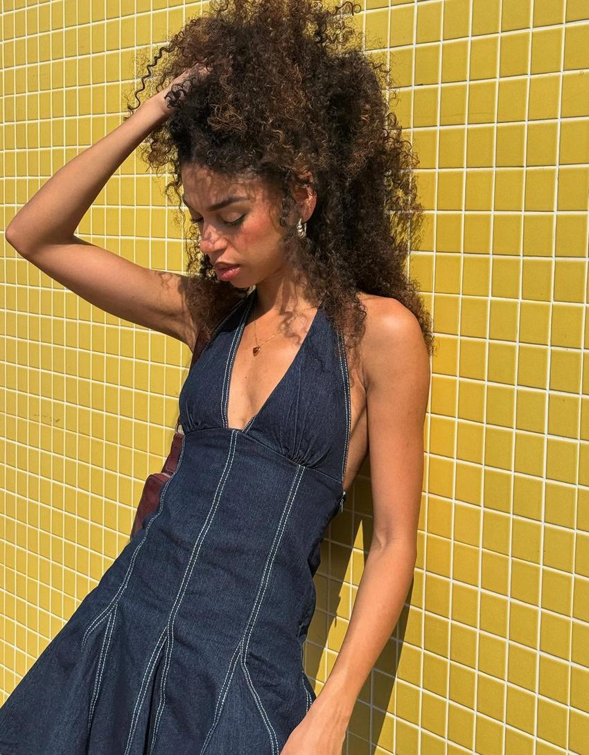 Denim mini dress-Navy-2