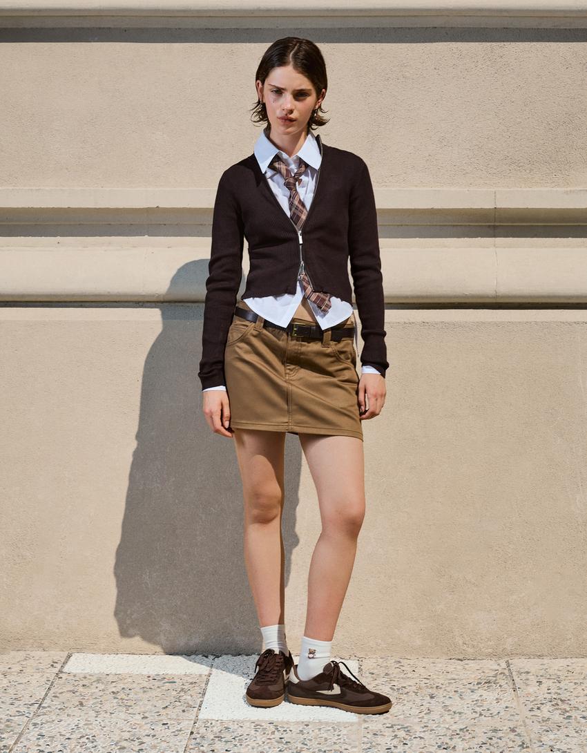 Belted mini skirt-Camel-2