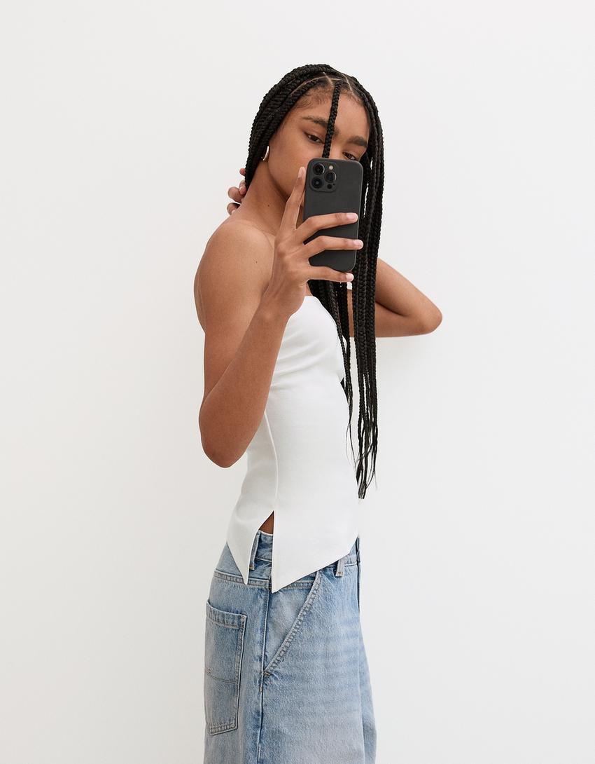 Top bandeau frunces-Blanco roto