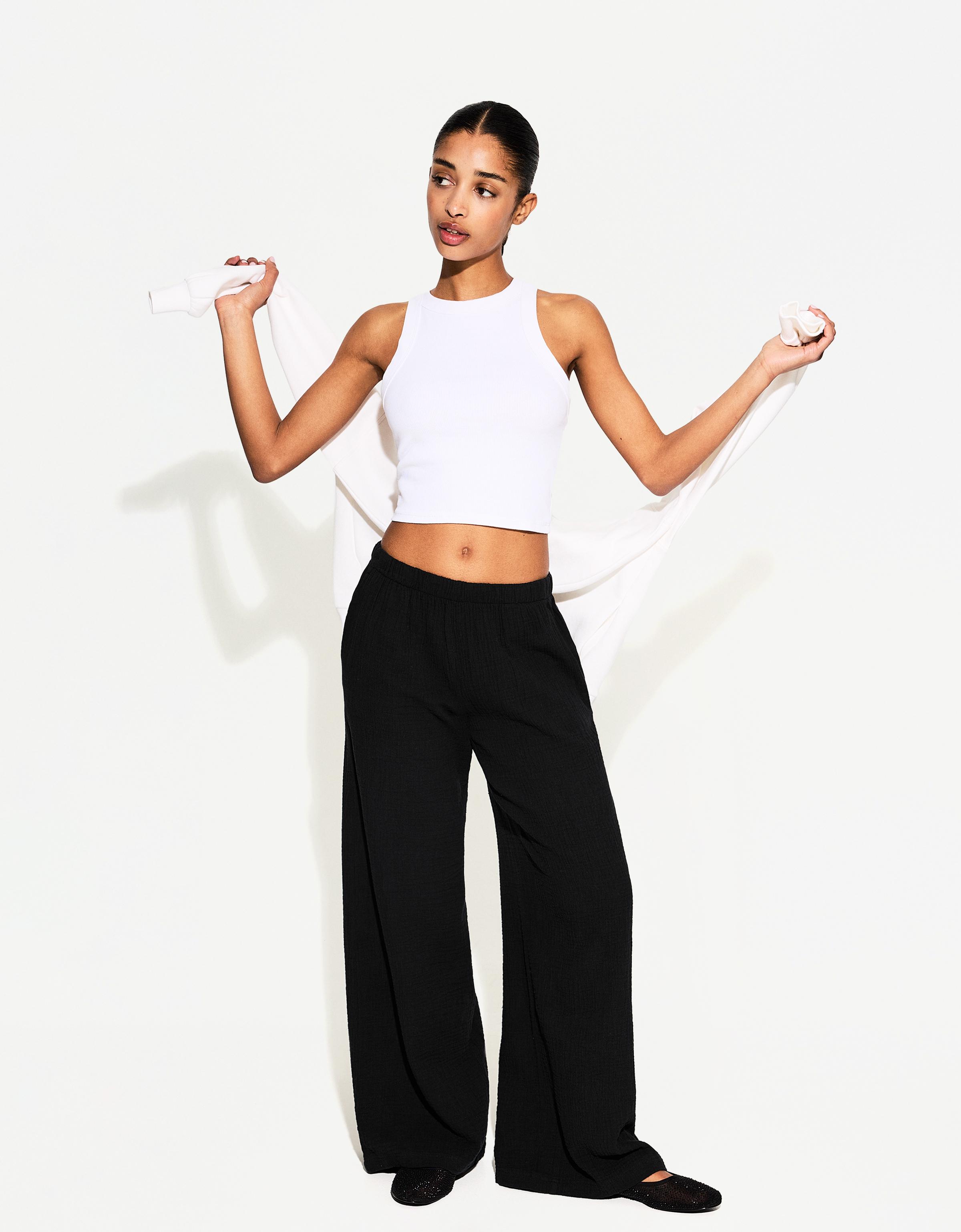 【BERSHKA】WIDE RUSTIC ベルシュカ ワイドパンツ Rustic wide-leg pants - Pants - Women | Bershka