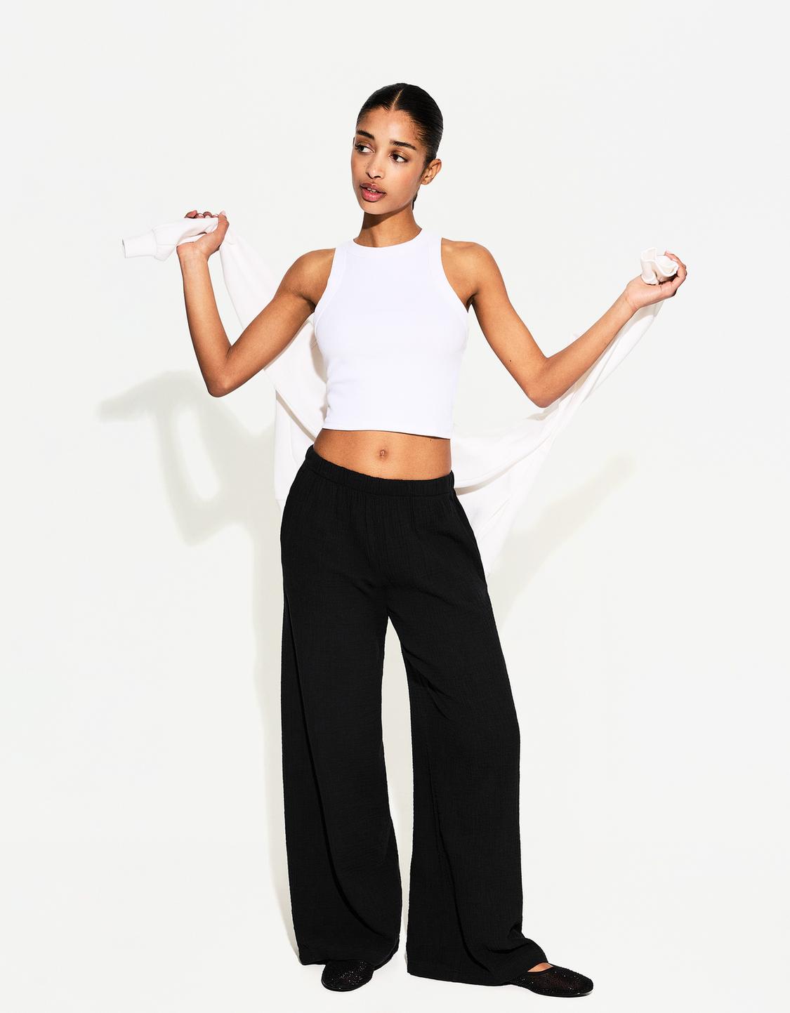 Wide-leg rustic trousers