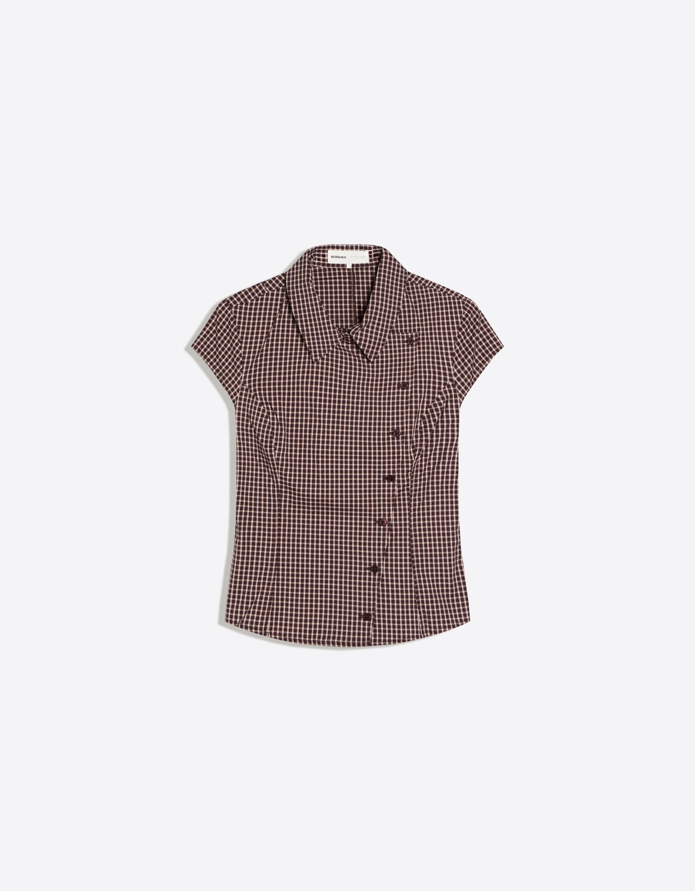 Short sleeve cross-button shirt — Maroon
