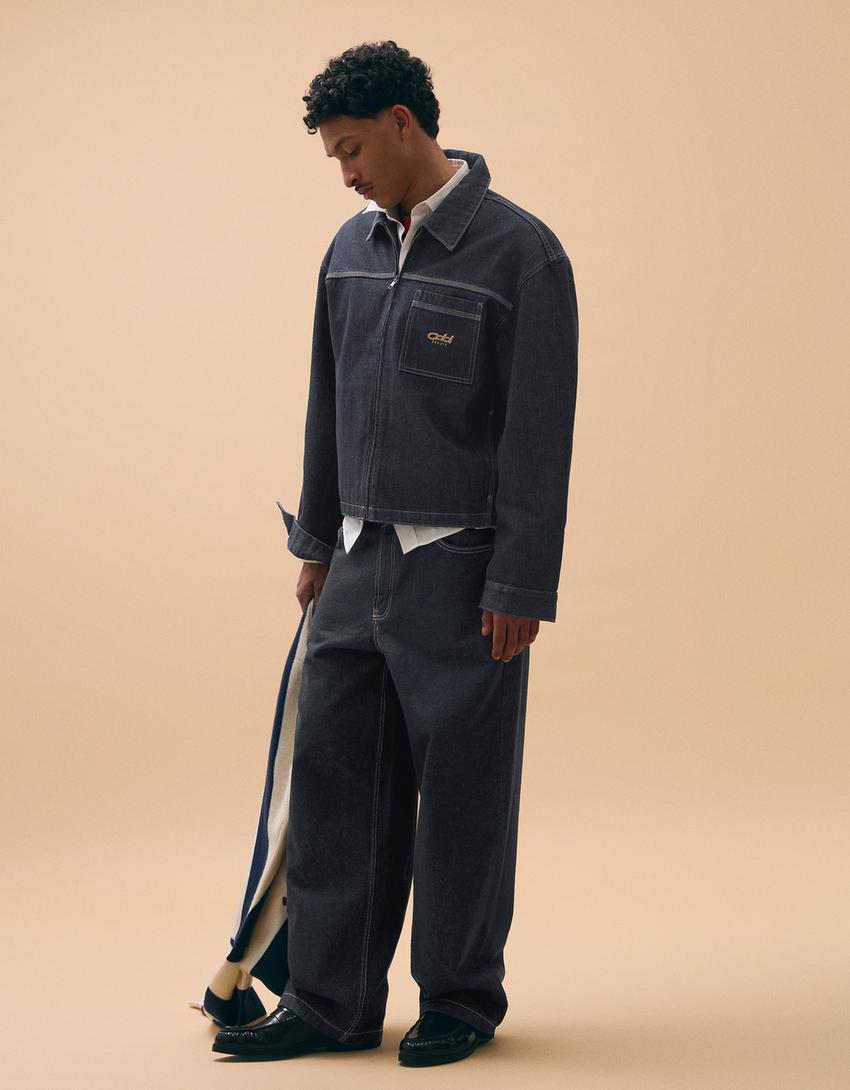 Denim overshirt met zak-Marineblau