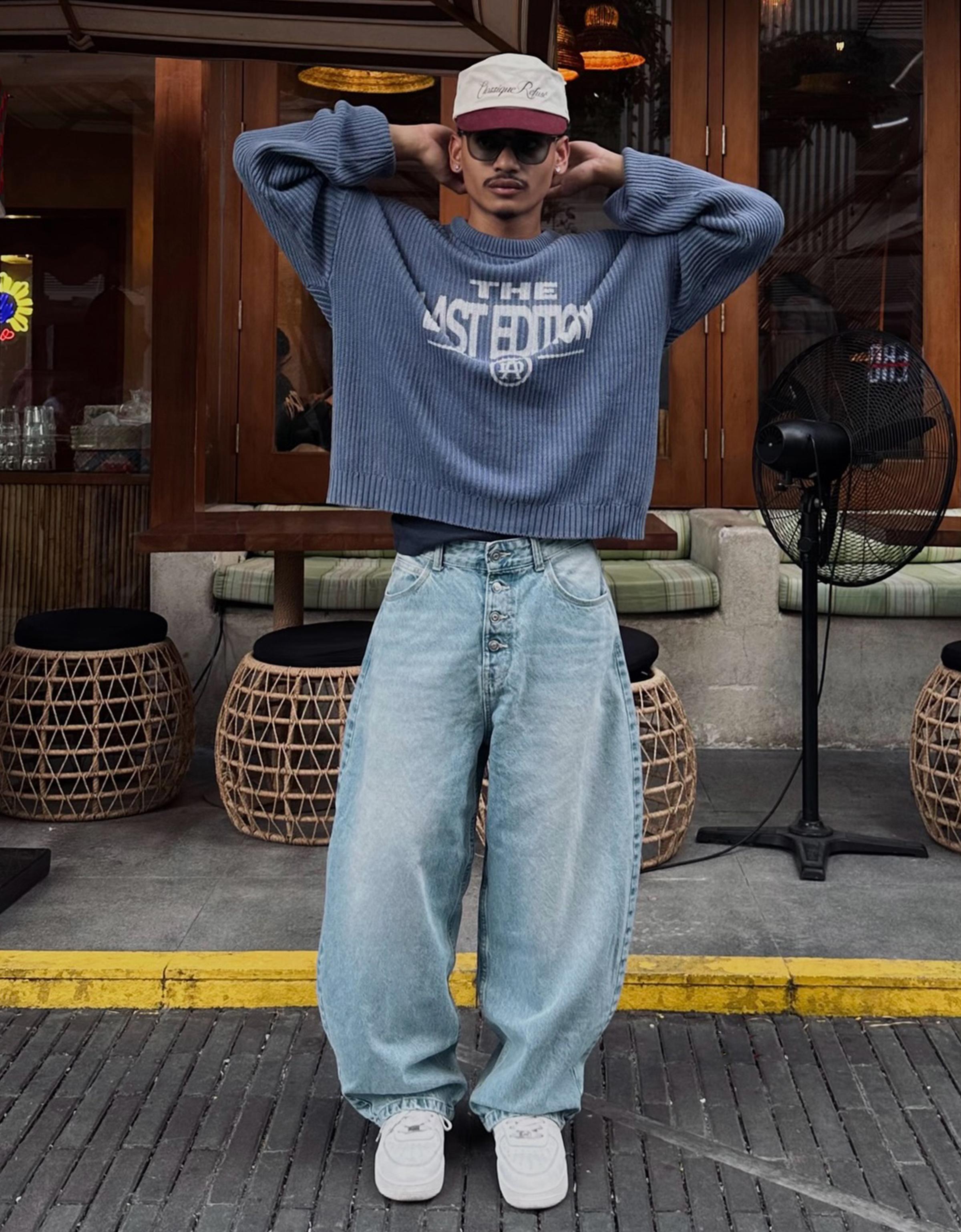 Jeans Barrel Fit 42 Bleu Lavé