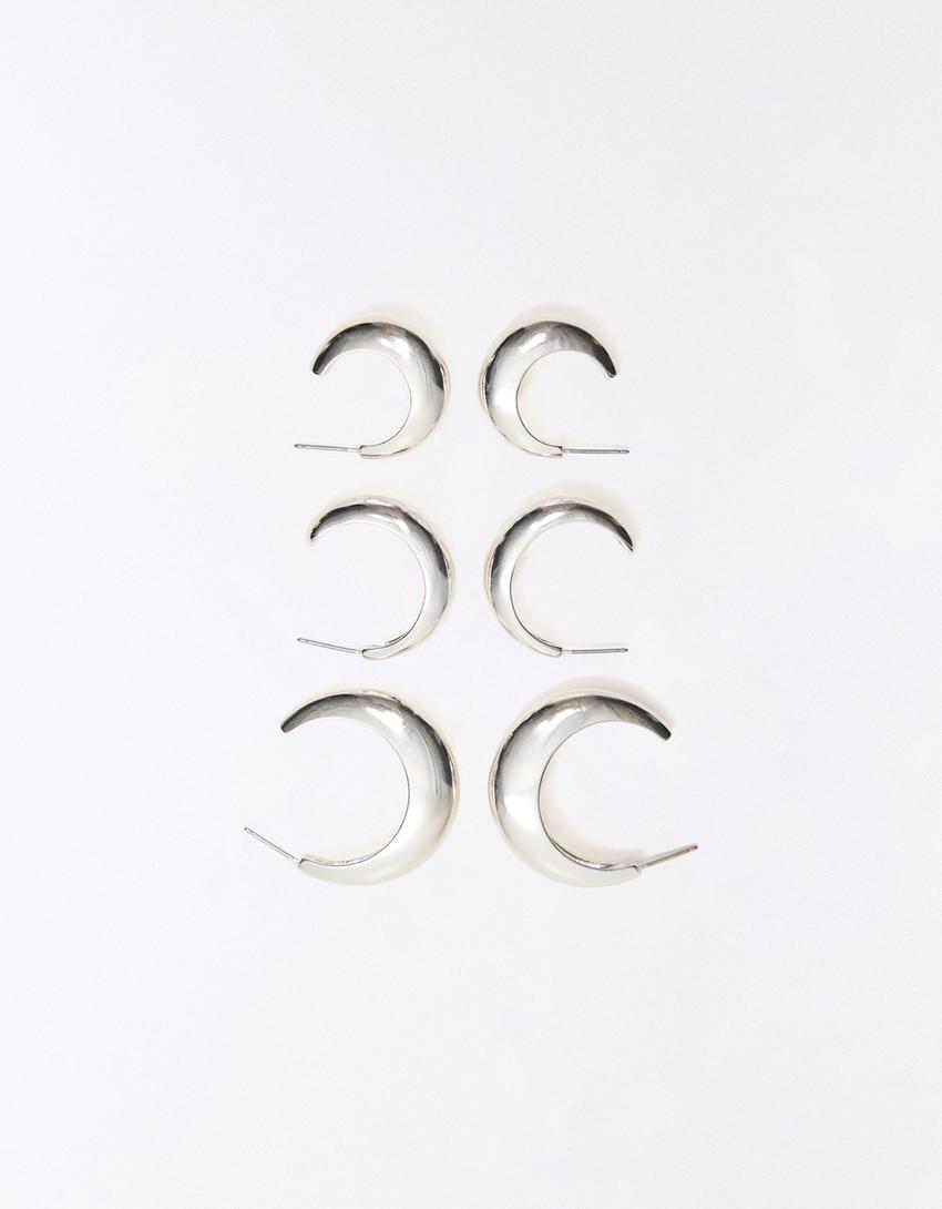 Pack of 3 hoop earrings-Silver