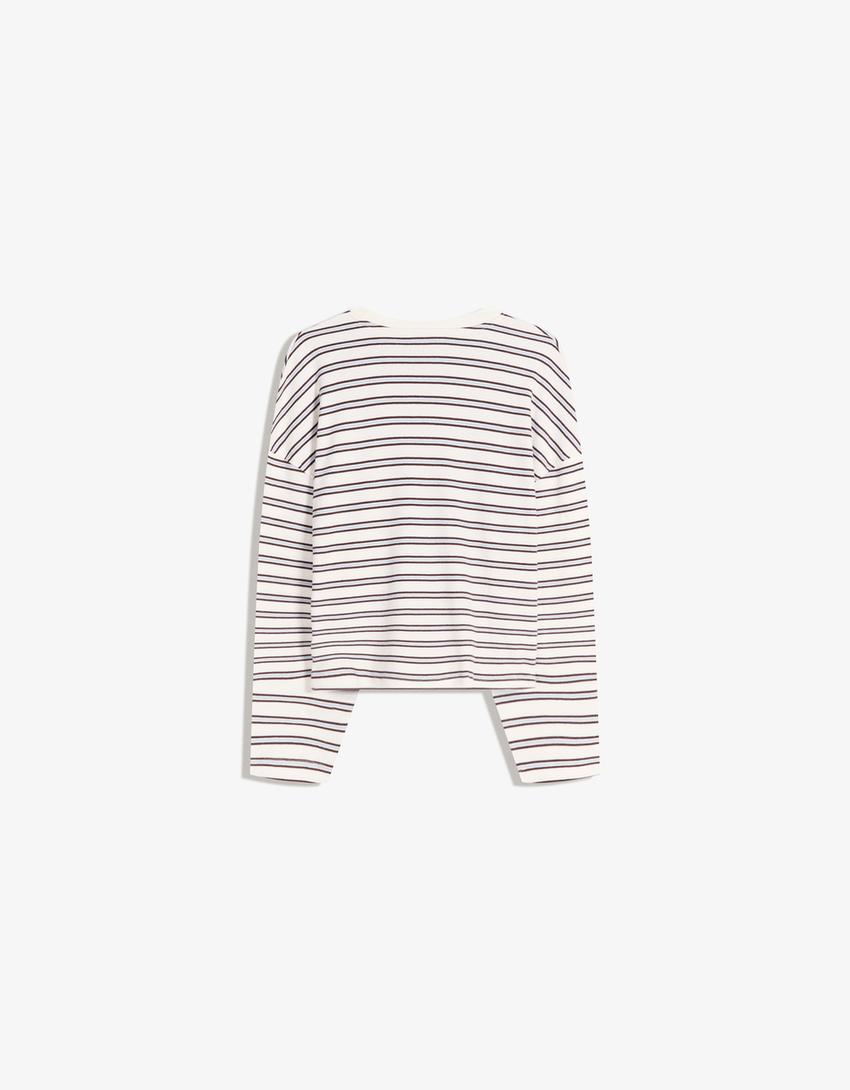 T-shirt de manga comprida com estampa-Cru