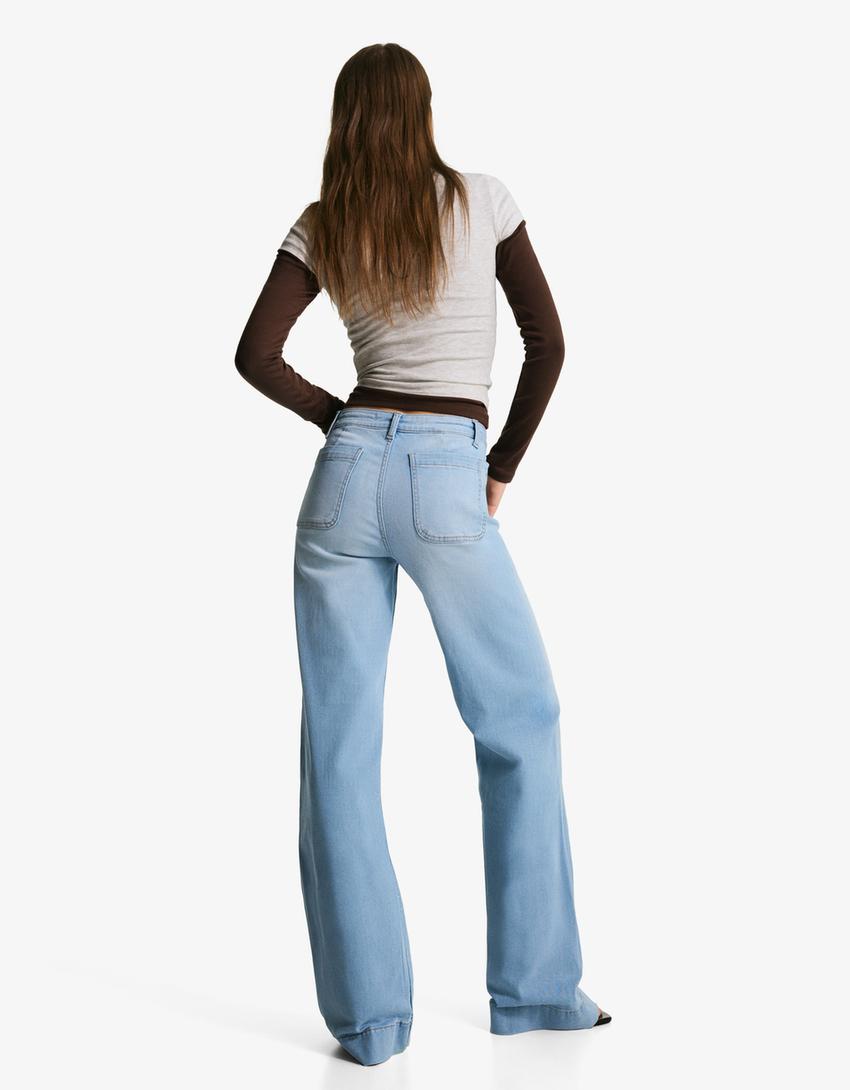 Jeans wide leg seamless pockets-Azul claro