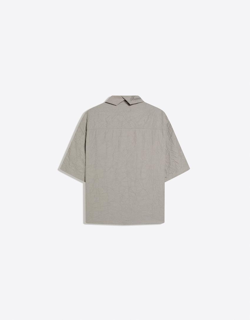 Wrinkle effect short sleeve shirt-Grey