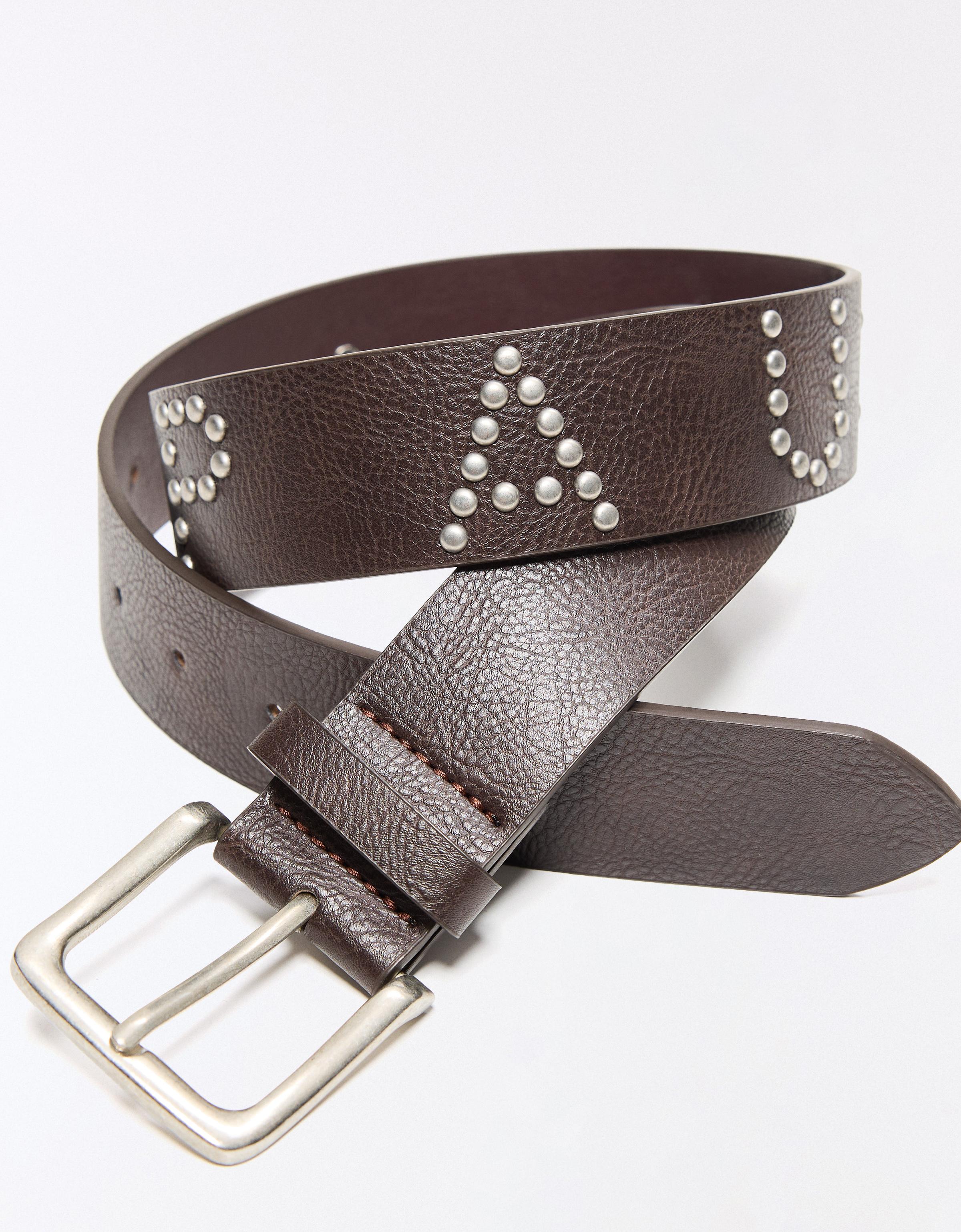 Studded letter belt — Brown