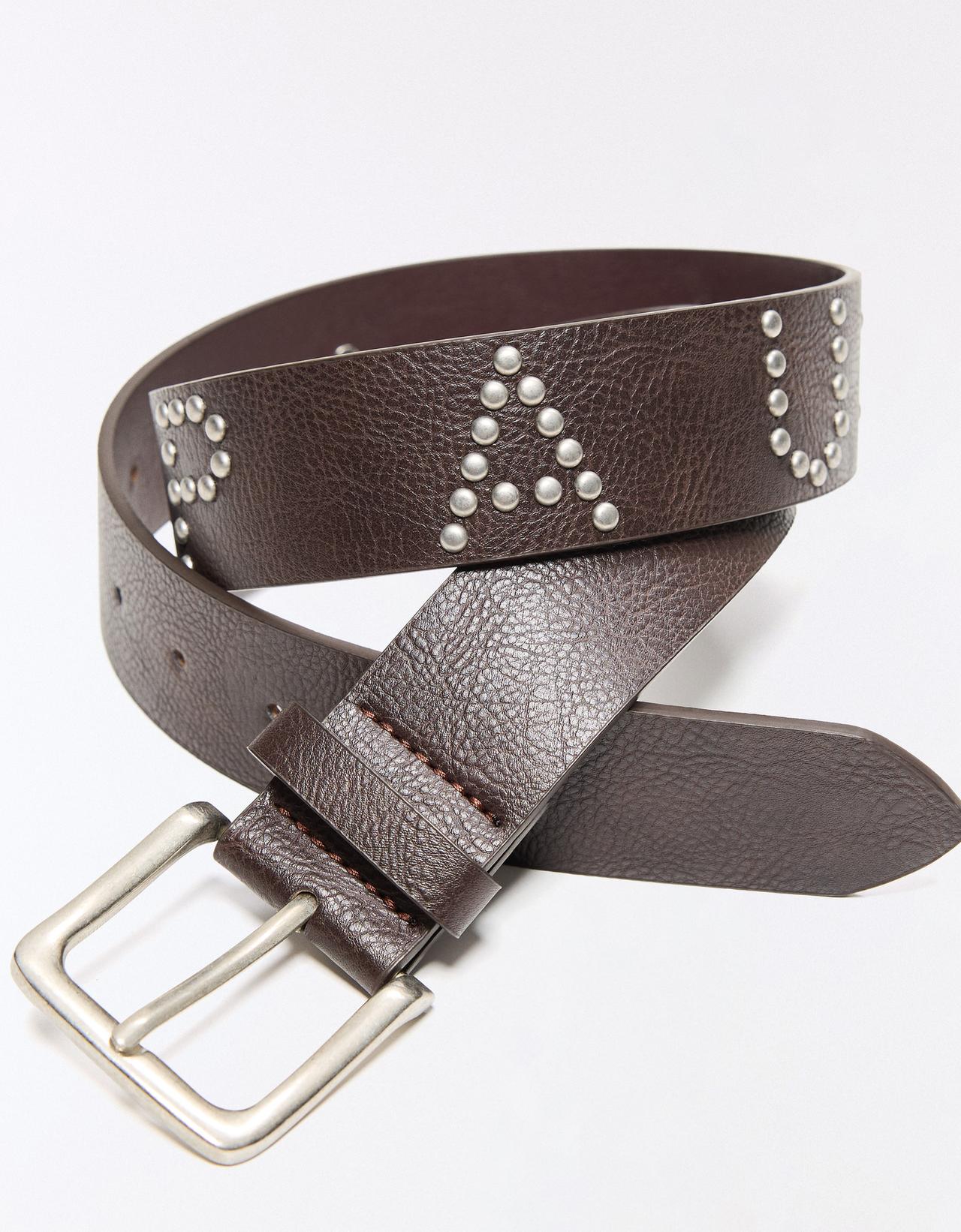 Studded letter belt — Brown