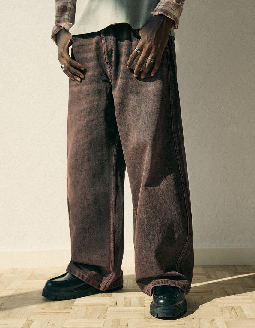 Jeans baggy fit skater-Marrone
