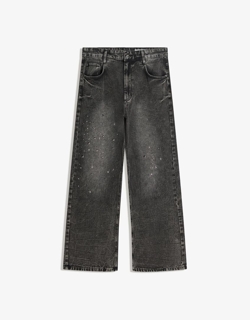 Pantalone zvonastog kroja sa nitnama-Tamnosiva