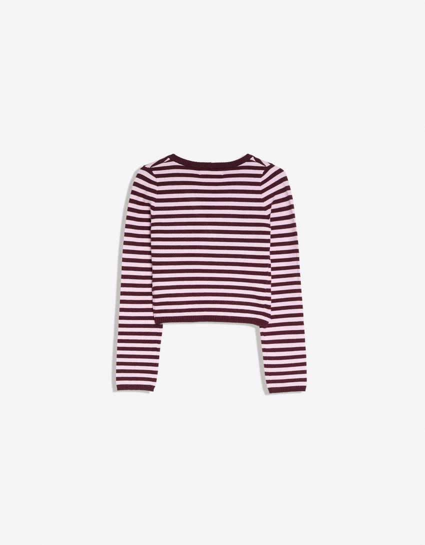 Buckle V-neck sweater-Pink