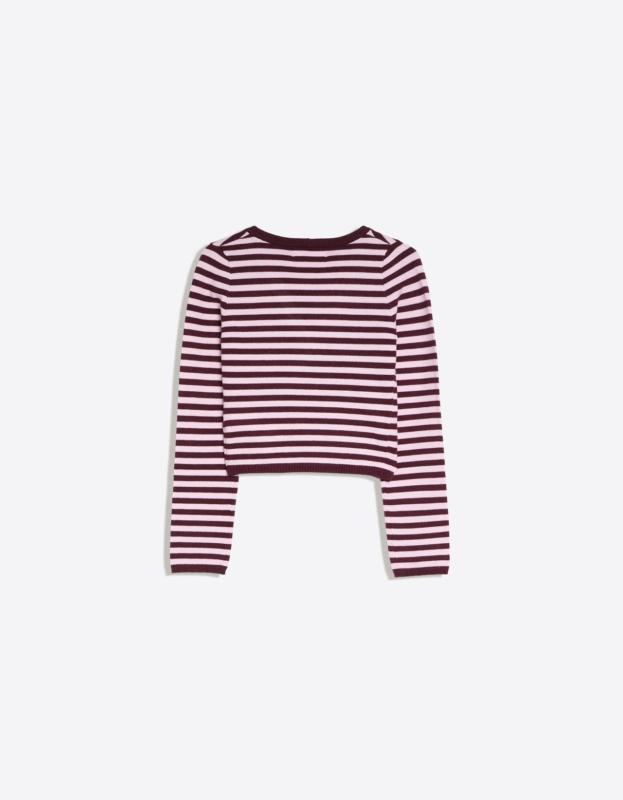 V-neck stripe buckle jumper — Pink