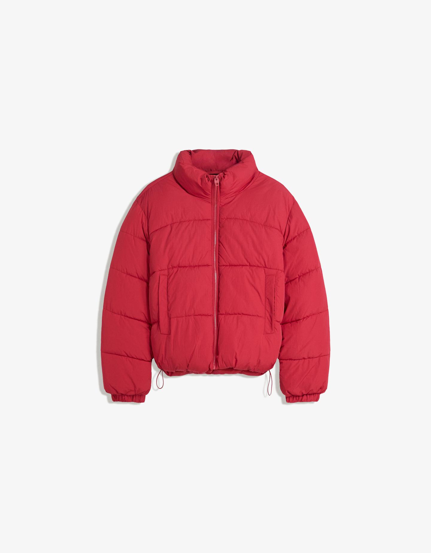 Bershka puchowa kurtka czerwony