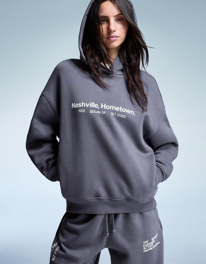 Худі з принтом-темно-сірий