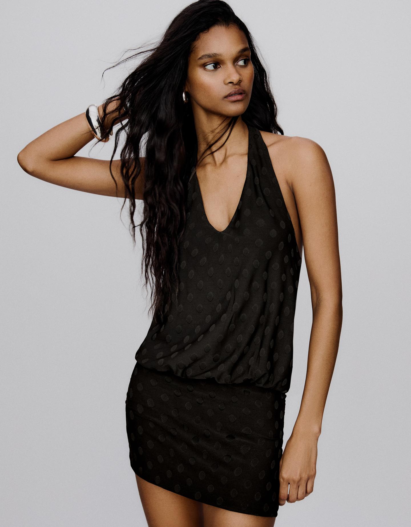 Bershka sukienka mini w kropki czarny