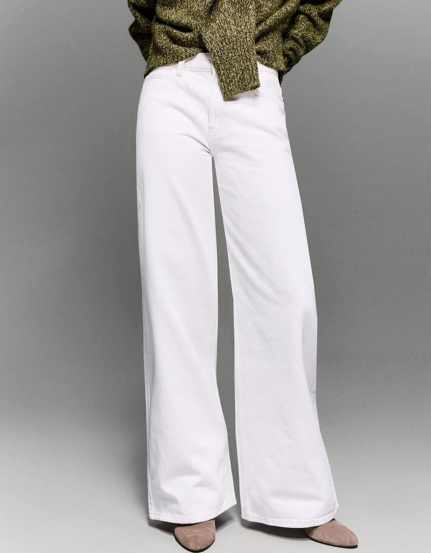 Jeans wide leg tiro medio-Crudo