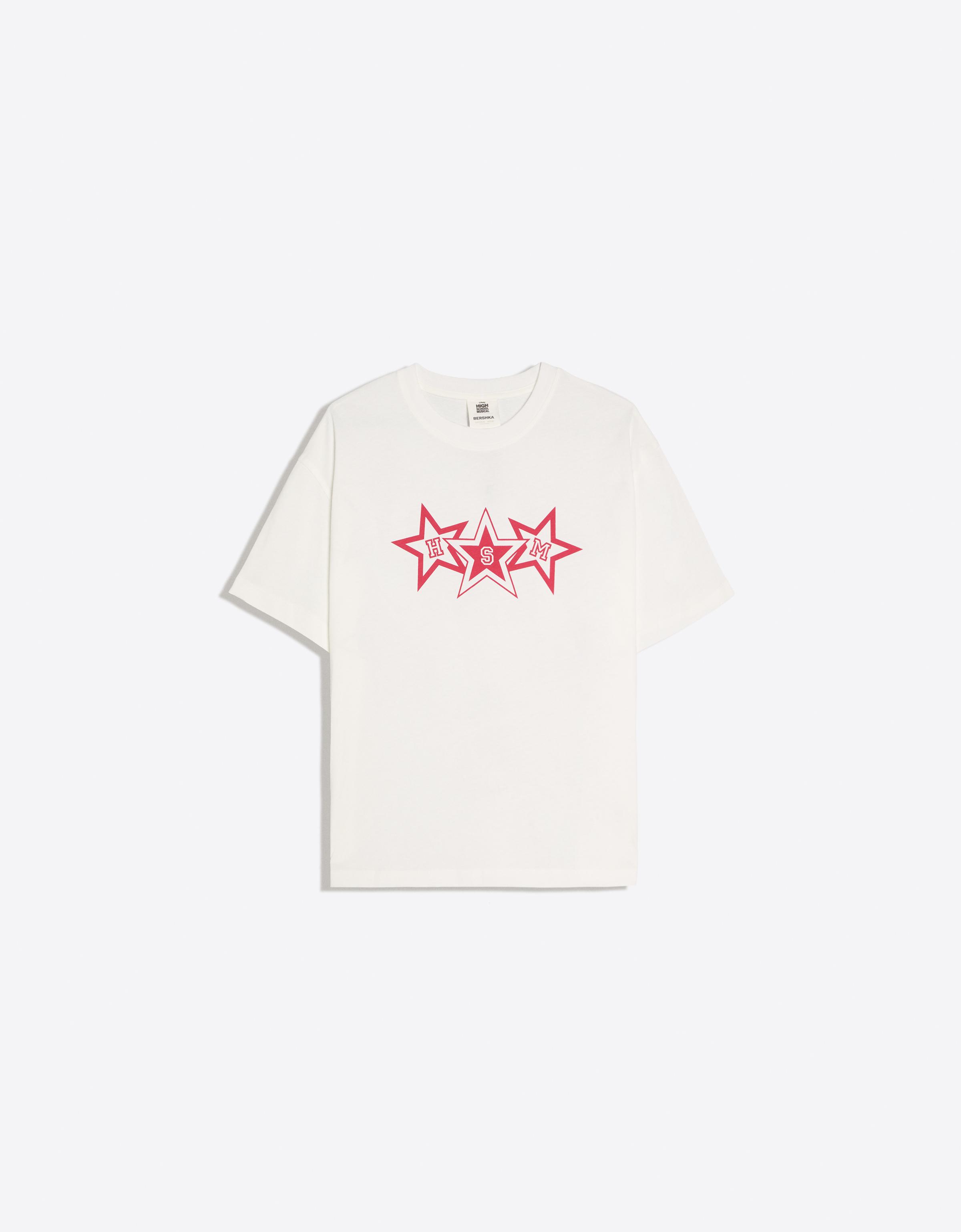 Bershka Camiseta Boxy Print High School Musical Mujer L Blanco Roto