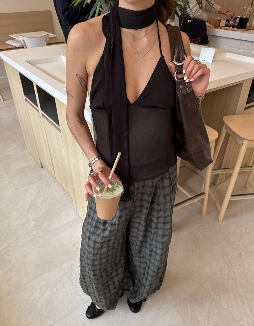 Strappy scarf top-Brown