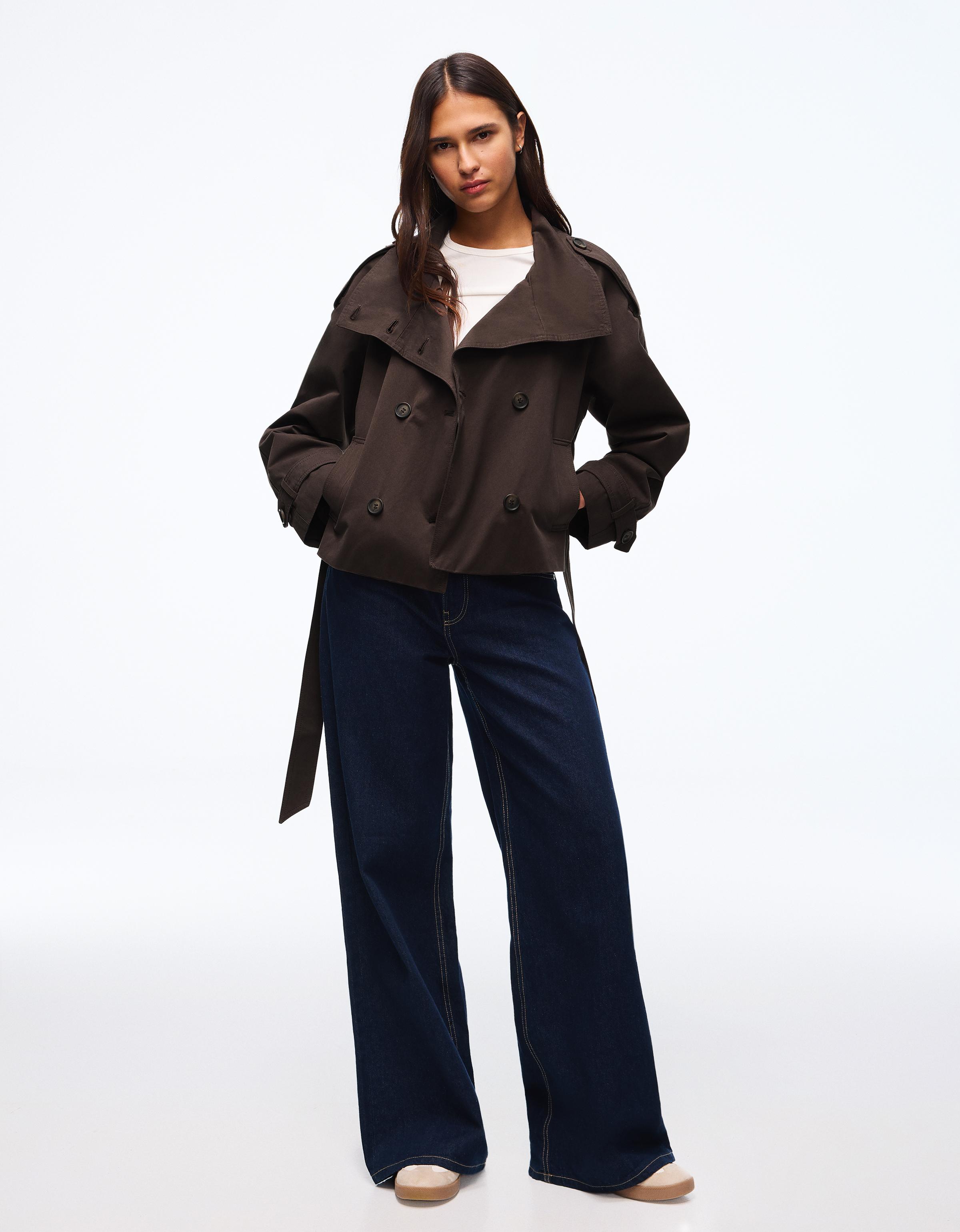 Funnel neck trench jacket — Brown