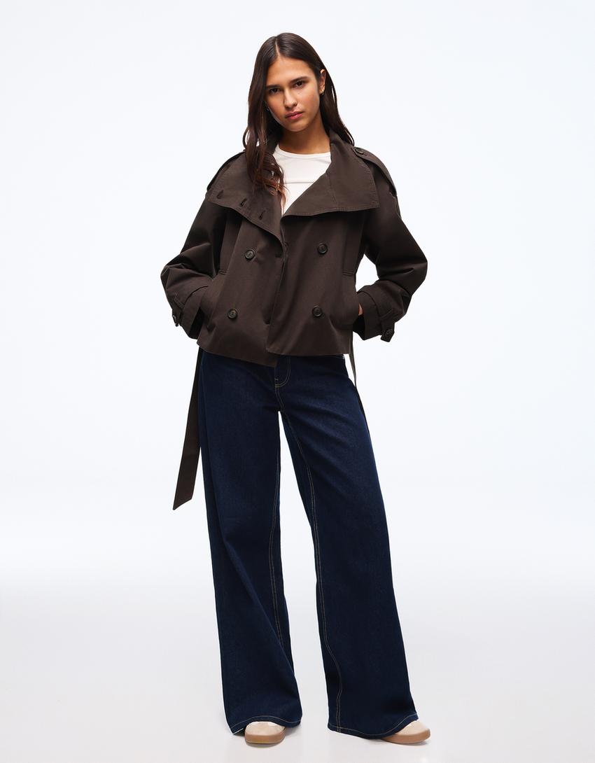 Cazadora trench cuello funnel-Marrón