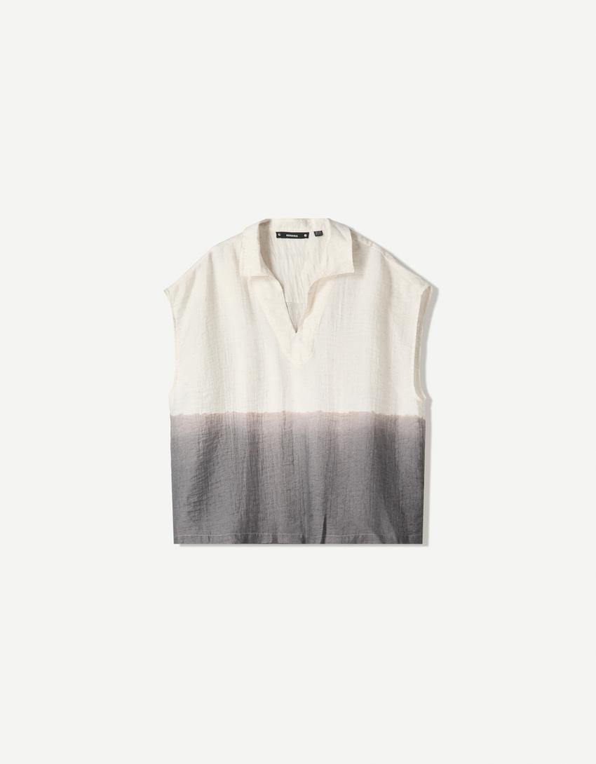 Oversized mouwloze blouse met tie-dye-Beige-4
